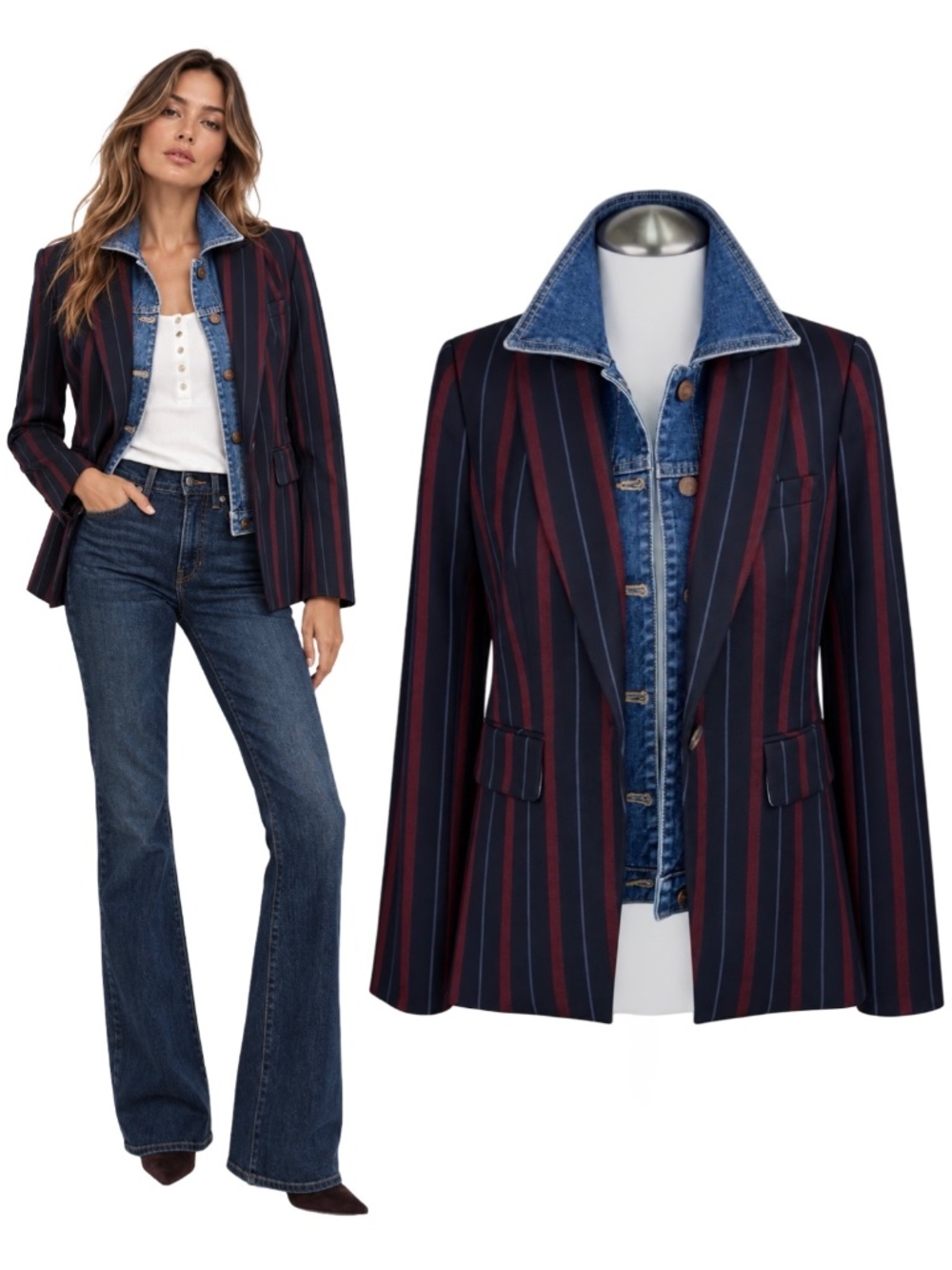 Veronica Beard Striped Blazer Navy Burgundy Blue Jacket Size 4